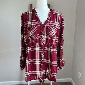 Maurices Red and White Plaid Button-Down Shirt